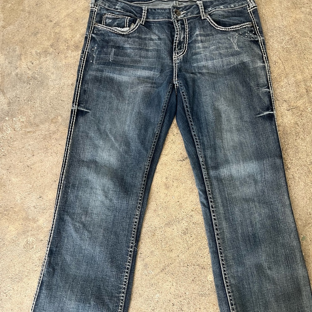Cowgirl Tuff Dark Blue Denim Jeans with White Stitching